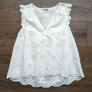 Madewell Eyelet Garden Flutter Sleeve Top White Scalloped Hem Small